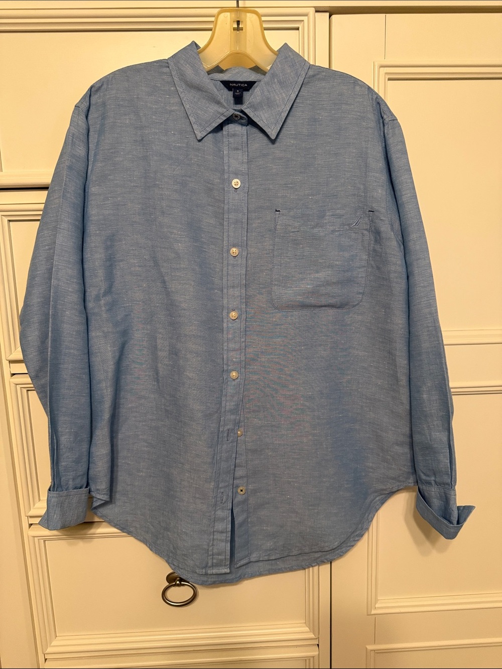 Nautica Light Blue Button-Up Linen Cotton Blend Shirt